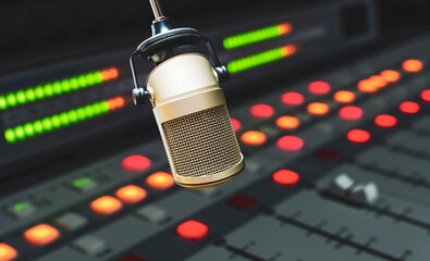 Professional microphone in radio studio