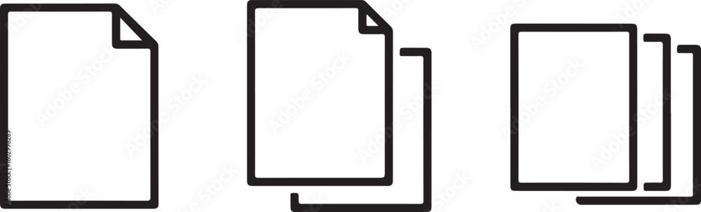 Poster three document icons showing single page and multiple pages isolated on transparent background