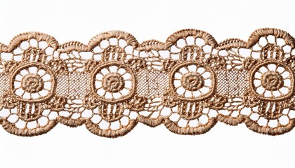 crochet beige floral delicate cotton lace decorative trim isolated cutout on transparent
