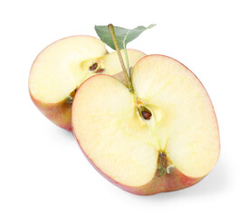Halves of fresh apples isolated on white