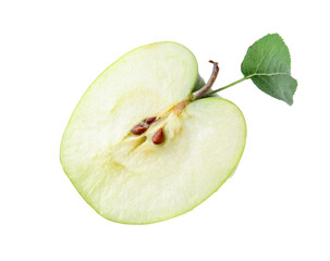 Half of fresh apple with leaf isolated on white