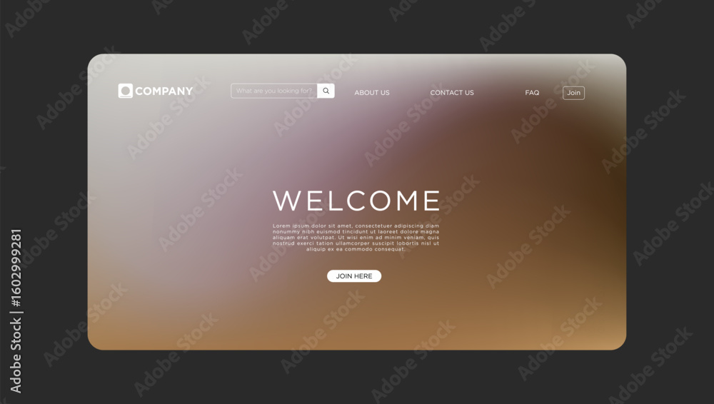Poster modern website landing page template with welcoming message and search bar for business.
