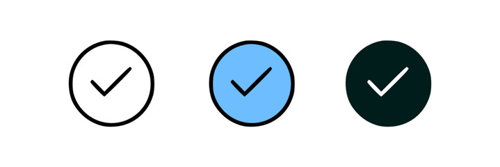 Three checkmark icons in circles: black, white, and light blue.