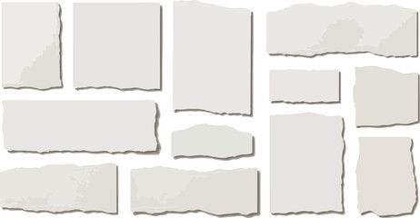 Collection of torn paper pieces isolated on transparent background