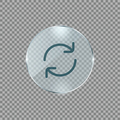 glass,refresh,loop high resolution vector transparent icon with light refraction for reload actions app interfaces social media visuals and online marketing content update themes