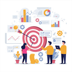 Flat business team illustration with target goals