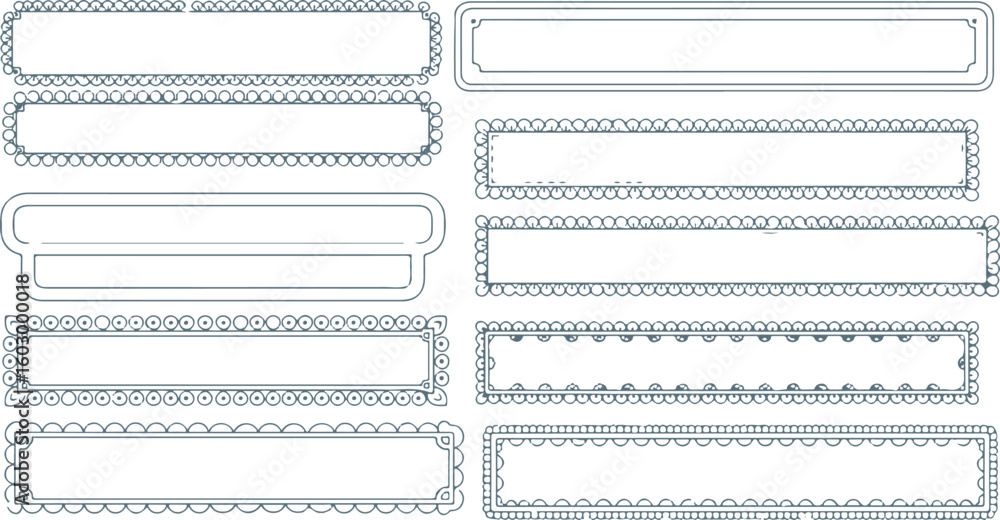Poster collection of hand drawn rectangular frames and borders isolated on transparent background