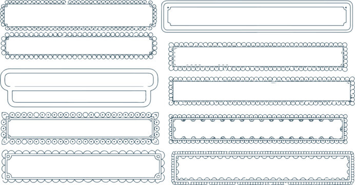 Collection of hand drawn rectangular frames and borders isolated on transparent background