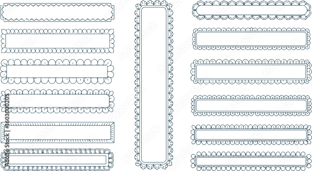 Poster Collection of hand drawn decorative rectangular frames and borders isolated on transparent background