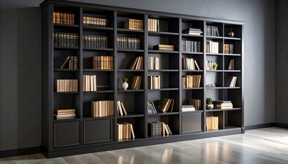 Dark-toned bookcase filled with books