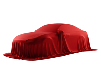Car Covered Red Cloth Fabric Concealed Mystery Surprise Reveal Unveiling