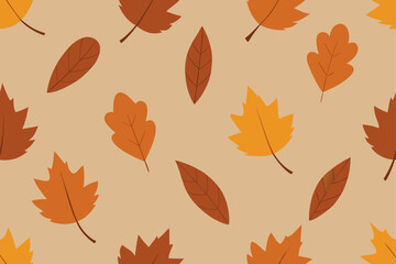 Seamless vector pattern of colorful autumn maple and oak leaves, a perfect seasonal nature design