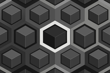 Black and white seamless hexagonal pattern for an abstract geometric technology background design