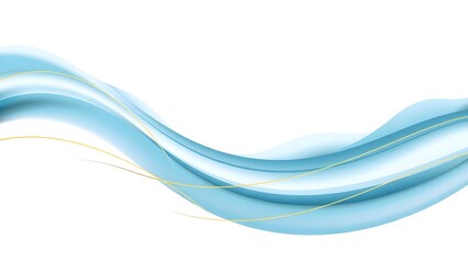 A graceful abstract design featuring flowing blue waves and subtle golden lines on a white background.