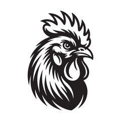 Rooster Head Silhouette Vector Illustration, Black and White Farm Animal Design, Bold Chicken Logo Icon