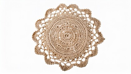 round crochet beige doily isolated cutout on transparent