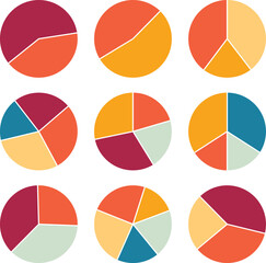 Colorful pie chart diagrams illustrating data analysis and business metrics