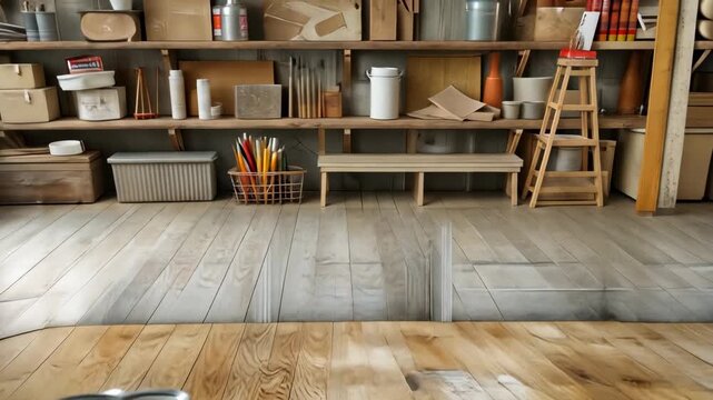 A clutter-free workspace displays an array of tools, boxes, and materials ideal for crafting and DIY activities