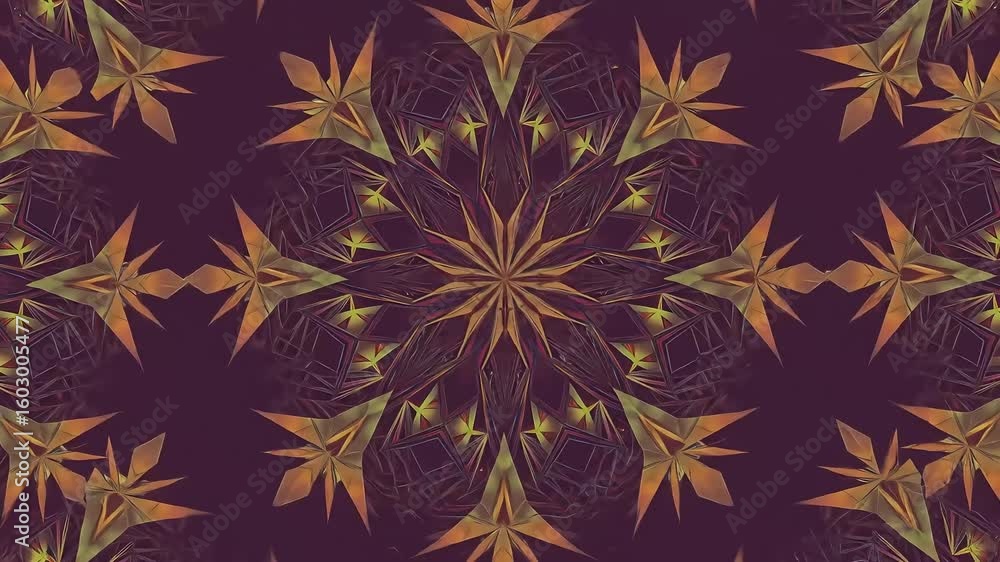 Poster intricate geometric mandala design with vibrant colors and symmetrical patterns on a dark background