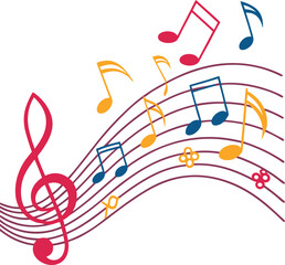 Colorful Music Notes with Curved Staff Vector.