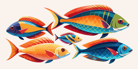Naklejka premium Cartoon vector illustration of tropical fish swimming in blue ocean water