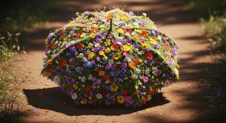 Umbrella Blooming With Wildflowers, Open on the Ground
