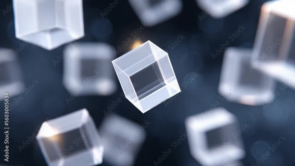 Poster crystal cubes in deep space: captivating image showcases an array of translucent, geometric crystal 
