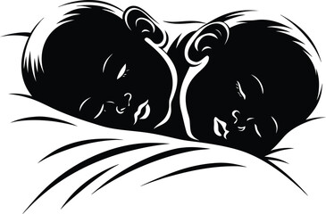 Twin Baby Silhouettes Sleeping Peacefully on Pillows in Side-by-Side Pose