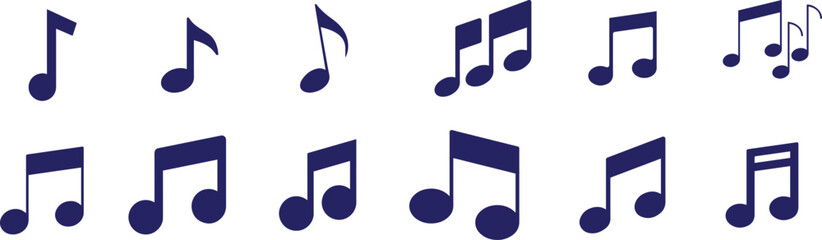 Musical Note Icons set of music note melody notes. key composition musical song. Music note symbols with Vector illustration.