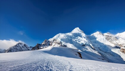 a cool background showcasing a snowy mountain peak under a clear blue sky the crisp white snow contrasting with the deep blue of the sky creating a refreshing and invigorating visual effect
