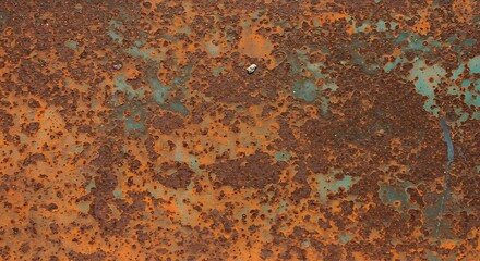 Detailed macro shot of a corroded iron surface with orange rust and a grunge patina texture