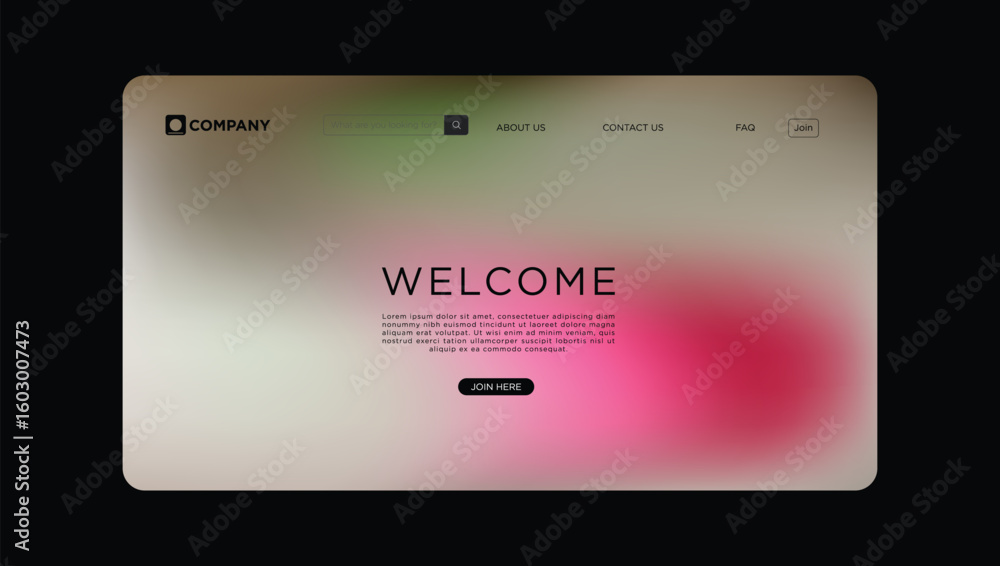 Poster modern website welcome screen design with elegant gradient background and call to action button