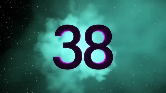 Number 38 with cosmic nebula background.