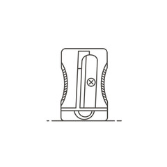 A minimalist line drawing of a pencil sharpener with a simple design on a white background
