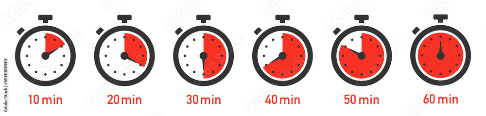 Poster timer icon set. timers, countdown, stopwatch, clock, quick time, kitchen timer - stock vector.
