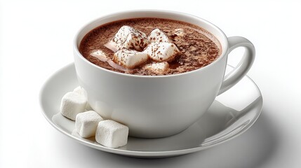 Hot Chocolate with Marshmallows in White Mug on Saucer