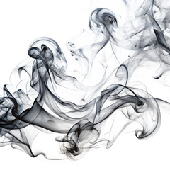 Dark grey smoke swirls gracefully on a transparent background