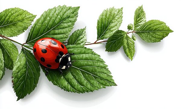 Ladybug on Green Leaf Illustration