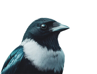 Magpie. Bird on a white, transparent background.
