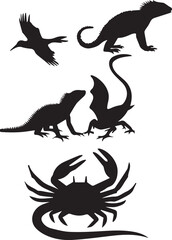 Island and Coastal Wildlife silhouette set