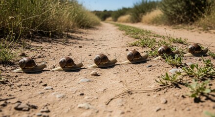 Small Snail Crossing a Forest Trail