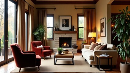 Fototapeta premium Cozy living room with a warm color palette.