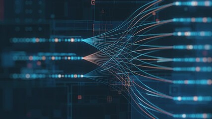 This conceptual video illustrates the flow of vast information, complex algorithms, and interconnected systems, symbolizing advanced technology, analytics, and the future of digital communication. - Powered by Adobe