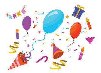 Cartoon Birthday Object Set Collections Hand draw style design, vector illustrator