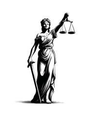 Blindfolded Justice Scales Sword