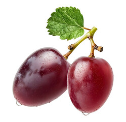 Red grape with small leaf isolated white background