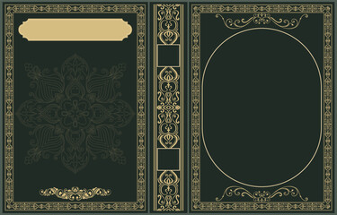 Decorate the cover of a vintage book, vintage frame, frame pattern, gold line