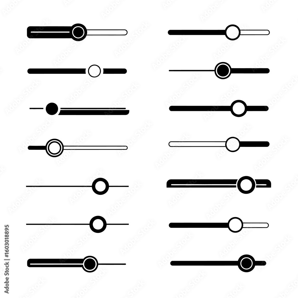 Poster a collection of black and white slider control buttons for user interface design