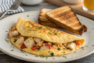 Chicken cheese omelette with bread 