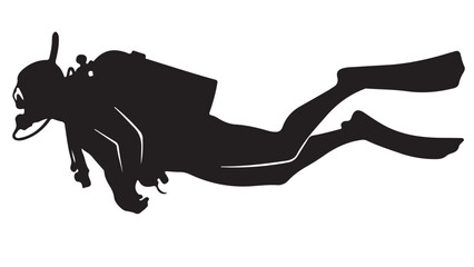 Silhouette of a scuba diver swimming underwater, black vector illustration